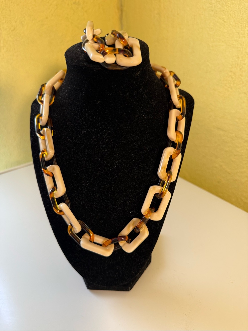 Women’s Beige and Tortoiseshell Link Bracelet and Necklace Set - Picture 7 of 9